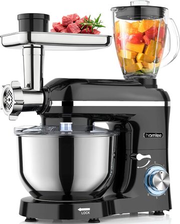 Homlee 3-in-1 Kitchen Machine with 1800W Power - Food Processor, Mixer, Meat Grinder & Juicer with 5.5L Stainless Steel Bowl
