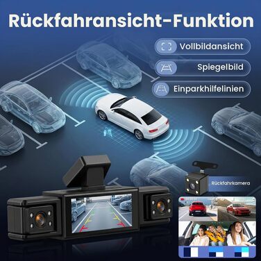 Автомобільний відеореєстратор Hodozzy 4-канальний, Dashcam з екраном 3.16 дюймів, фронтальна та тильна камери