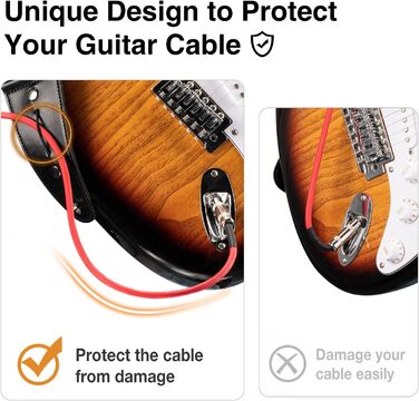 Гітарний ремінь LEKATO, смугастий, 6.7 см, з шкіри, з чохлом для медіатора та фіксаторами - для бас-гітари, електро- та акустичної гітари