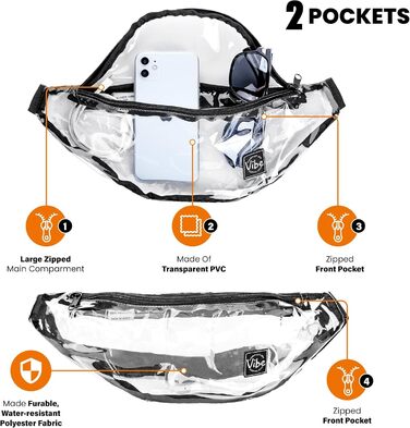 Вайб поясна сумка - універсальна нагрудна/стегнова сумка для чоловіків, жінок та дітей. Підходить для фестивалів, спорту, відпочинку та активного способу життя. Прозора модель.