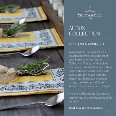 Villeroy & Boch Audun Oversized Cotton Cloth Napkins, 53.3 x 53.3 cm, Set of 4