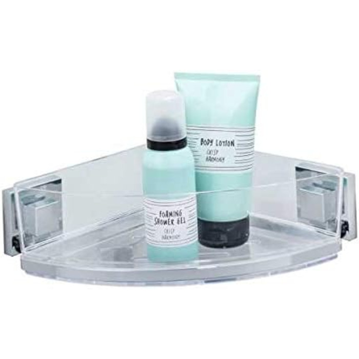 WENKO Vacuum-Loc Bathroom Corner Shelf Quadro UNO, With Removable Bowl, Mounting Without Drilling, Stainless Steel/Plastic, 28 x 8.5 x 19.5 cm