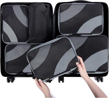 Органайзери для валізи BAGSMART компресійні, набір 6 шт., чорні - ідеальний органайзер для подорожей та ручної поклажі