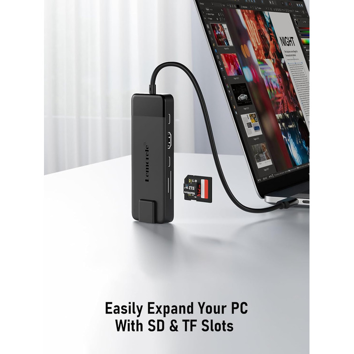 Lemorele USB-C Док-станція 10-в-1: Gigabit Ethernet, 4K HDMI, 4x USB 3.0/2.0, 100W PD, SD/TF, для MacBook/Dell/HP/Lenovo/Asus