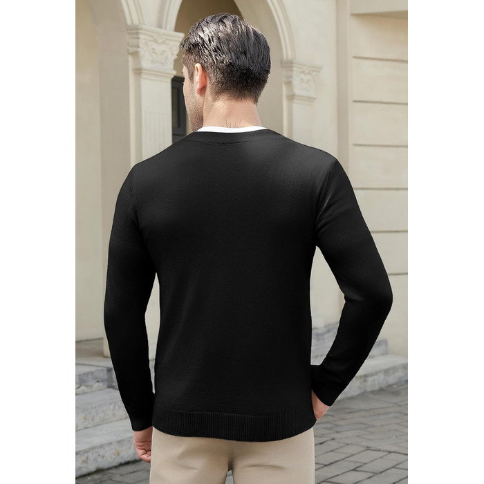 Чоловічий светр з V-подібним вирізом KUYIGO, чорний, з довгими рукавами та кишенями, розмір M-3XL