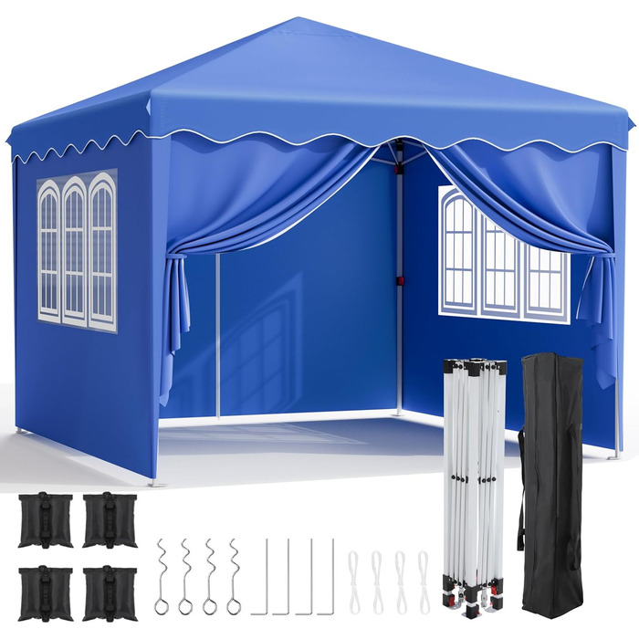 3x3 Gazebo, Waterproof Folding Gazebo, Stable, Winter-Proof, UV Protection 50+, 3x3 Folding Gazebo with 4 Side Panels, Adjustable Height Garden Gazebo, Foldable Pavilion Tent for Camping, Parties, Navy Blue