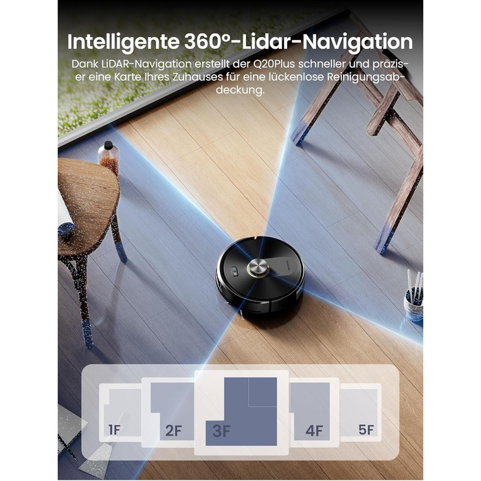 Робот-пилосос Proscenic Q20Plus з функцією миття, 10000Pa, 200хв, бездротовий, з автоматичним випорожненням, 3-в-1 для шерсті тварин, килимів та твердих поверхонь, чорний