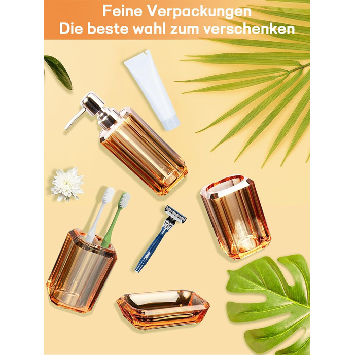 Набір аксесуарів для ванної кімнати, 4 шт. Акриловий набір для ванної: дозатор для лосьйону, стакан, тримач для зубних щіток, мильниця. Сучасний декор для ванної кімнати.