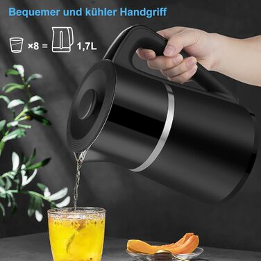 Електричний чайник WANNYTON з регулюванням температури 40-100°C, 1.7 л, 2200 Вт, чорний