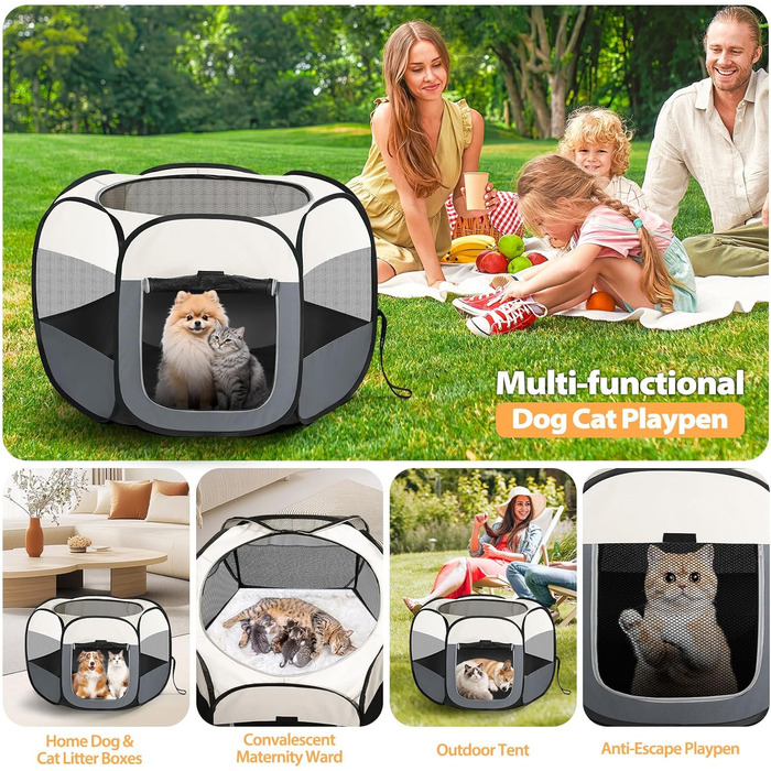 Клітка-забіг для цуценят та собак, розкладний вольєр для собак, котів та дрібних тварин, вольєр для тварин, клітка-забіг, водовідштовхуюче полотно Oxford з сумкою для перенесення для внутрішнього та зовнішнього використання, кемпінгу (Білий, M(85x85x58cm)