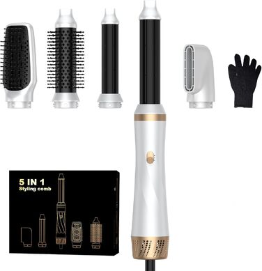 Мультистайлер для волосся 5 в 1 з термощіткою, фен-щіткою, круглою щіткою, плойкою та випрямлячем. Потужність 1000 Вт, 3 температурні режими. Ідеально для об'єму, випрямлення, локонів та сушіння. Білий (білий, рожевий)