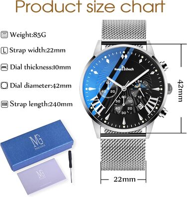 Чоловічий годинник Mode Herren Uhren - водонепроникний аналоговий кварцовий годинник зі сталевим браслетом Mesh. Срібно-чорний колір.