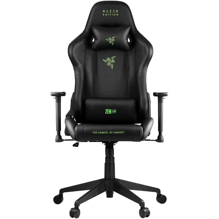 Ігрове крісло Razer TAROK Essentials Razer Edition від Zen Gaming, з лумбарною та шийною подушками, 3D-підлокітниками, чорне/зелене, унікальне