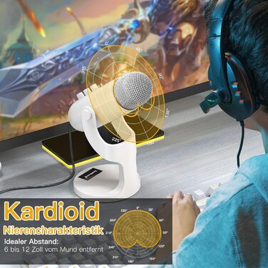 Zealsound USB мікрофон K66 Pearly White: для стрімінгу, геймінгу, YouTube, ASMR, вокалу. З шумозаглушенням, Mute, регулюванням Gain. Сумісний з PC, Mac, iPhone, Android, PS4/PS5