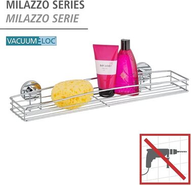WENKO Vacuum-Loc Wand Maxiablage Milazzo, Bathroom Shelf in Wire Basket Design, Mounting without Drilling, Chrome-plated Metal, 51 x 8 x 15 cm