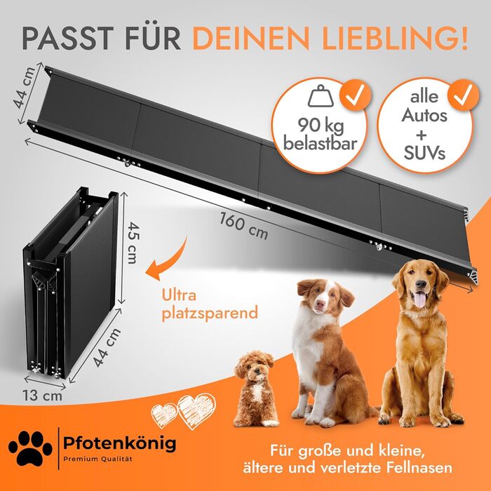 Рампа для собак до 90 кг - PLATZWUNDER - стабільна, преміум-якість, складна, антиковзка, з легкого алюмінію, підходить для всіх автомобілів