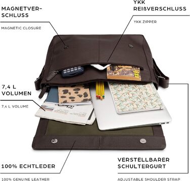 Сумка-месенджер LEABAGS Oxford для ноутбука 15 дюймів, шкіряна, чоловіча/жіноча, 38x31x10 см, Cacao