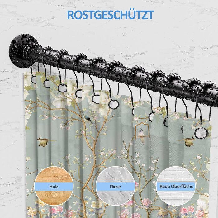 Штанга для душу L-подібної форми, регульована 60-134 см, з кріпленням для штори та опорою для стелі, чорна. Підходить для ванни/ванної кімнати. Потрібно свердління.