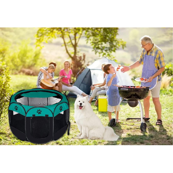 Клітка-манеж для собак та котів XhuangTech, м'яка тканина, портативна, складана, для дому та вулиці, переноска для тварин, блакитний та чорний кольори