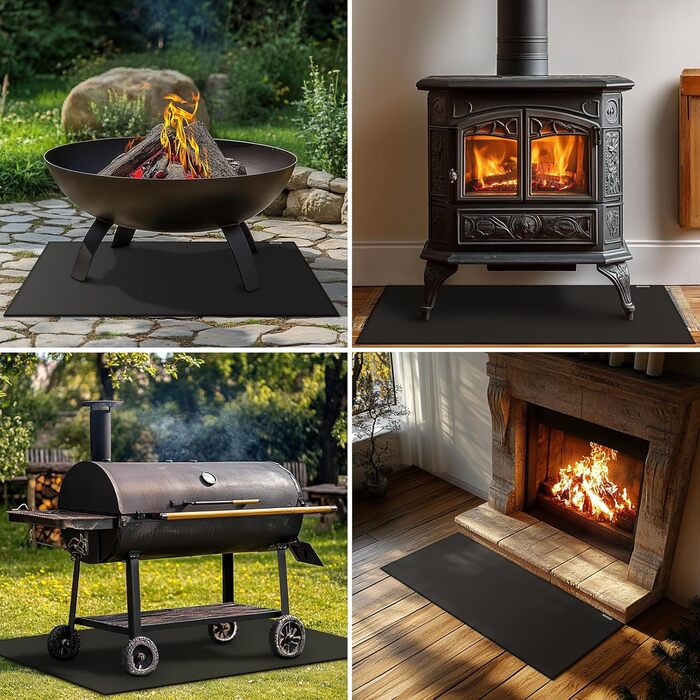 Килимок для гриля, захист від полум'я, 105x60 см, для газового гриля, силікон-склотканина, чорний