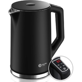 Balter Stainless Steel Electric Kettle with Temperature Control - 40°C to 100°C, Double Wall, BPA Free, 1.7L, 2200W, Quiet Kettle (D. Black)