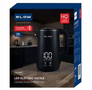 Електричний чайник Blow 2200 Вт, 1,8 л, з регулюванням температури, чорний