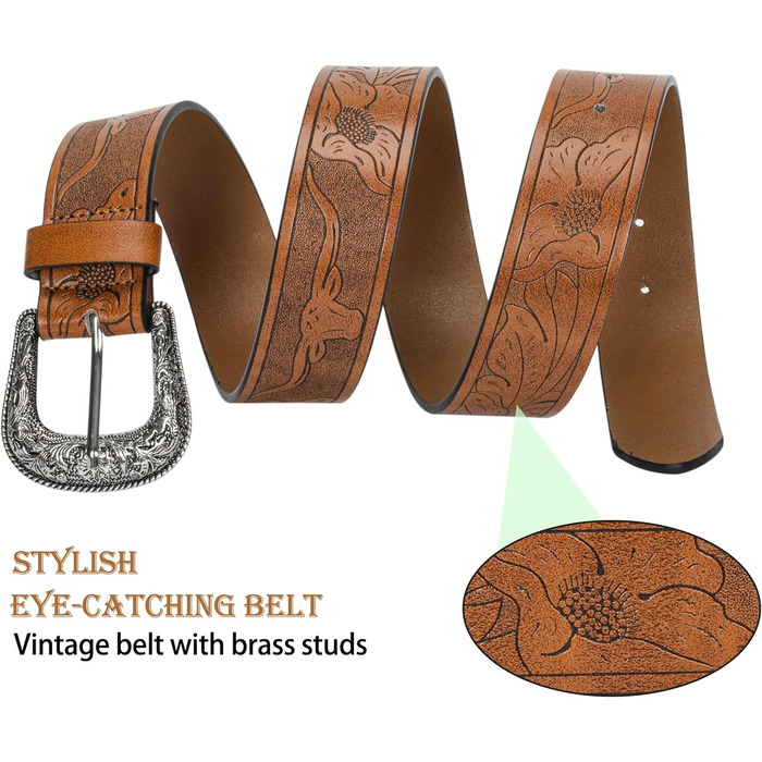 Жіночий/Чоловічий Ремінь Cowboy з Регульованою Пряжкою в Стилі Західного Дикого Заходу - для Джинсів, Штанів, Суконь. Розмір 30-39 (107 см)