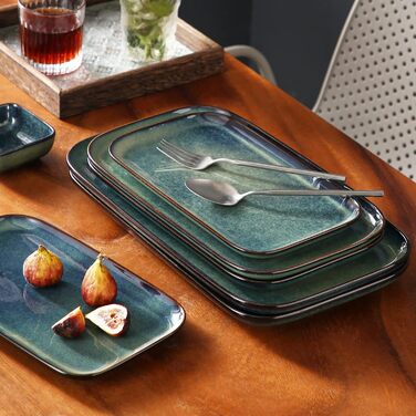 Набір тарілок Vancasso Stern (3 шт.) з кераміки: тарілки для їжі, десерту, випічки та сніданку, зелені