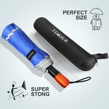 Зонт YumSur кишеньковий, зворотний, з чохлом - автоматичний, тефлонове покриття, вітростійкий, синій