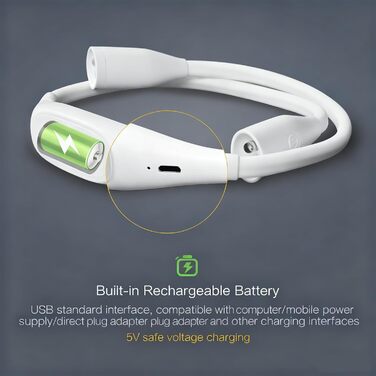 Ліхтарик на шию Lumi Crealis LED, USB-зарядка, 3 кольори, 9 рівнів яскравості, гнучкий, для читання, в'язання, ремонту, кемпінгу (білий)