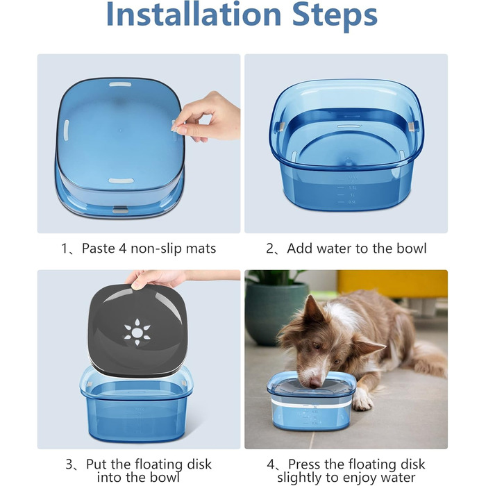 Миска для собак PETTOM, 2L, проти протікання, без облизування, велика (Блакитна)