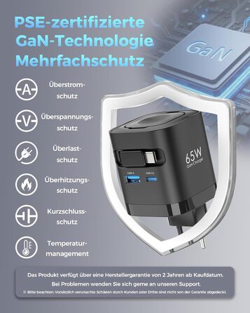 Зарядний пристрій 65W USB-C з кабелями для Apple Watch, 4 порти GaN USB-C, швидка зарядка для Apple Watch Ultra/11/10/9/8/7, MacBook, iPhone, iPad, Galaxy - Білий