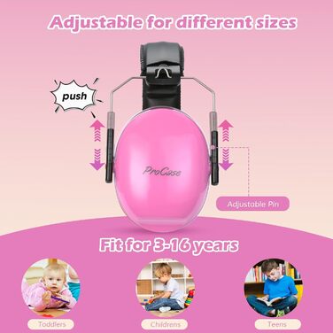 ProCase Навушники захисні дитячі шумоізоляційні, рожеві, для сну, подорожей, 3-12 років, NRR 21dB