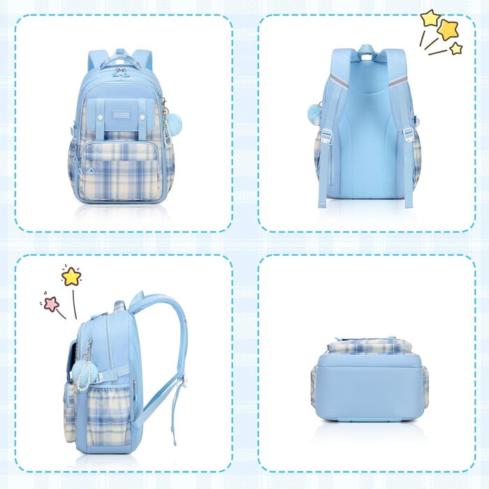 Дитячий рюкзак для дівчаток: рюкзак у стилі Kawaii, велика місткість (3-в-1, блакитний)