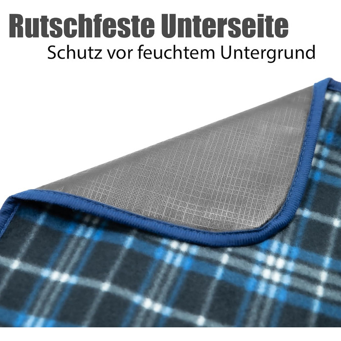 Плед для пікніка BigDean 200x200 см водонепроникний, клітинка, темно-синій – великий плед для пляжу, саду, парку