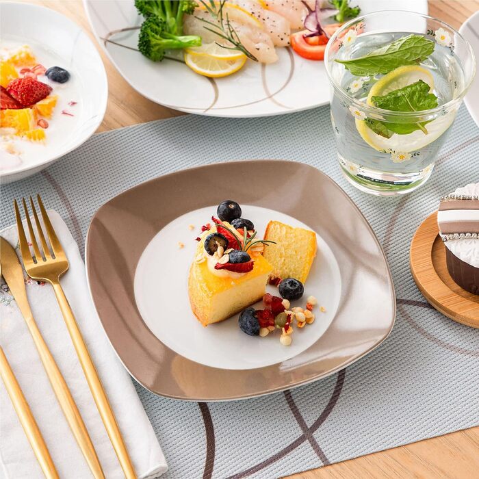 VEWEET Набір посуду 'Нікіта' з порцеляни, 24 елементи | Сервіз включає миски, десертні тарілки, тарілки для їжі та супові тарілки | Сервіз для 4-12 осіб (48-елементний набір посуду)