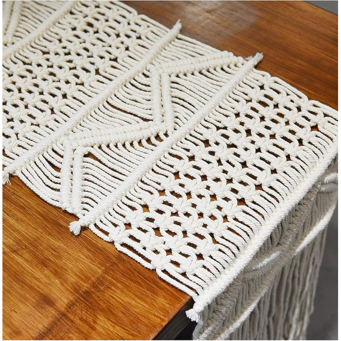 DÉCOCO Macrame Table Runner, Hand-Woven Boho Wedding Table Decoration Bedspread Blanket, 35 cm x 240 cm