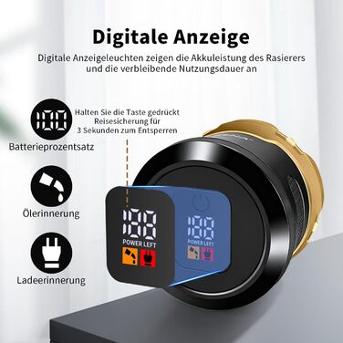 HIENA PRO Машинка для гоління голови чоловіча 6D магнітна, водонепроникна, з підзарядкою Type-C та LED-дисплеєм (Золотий)