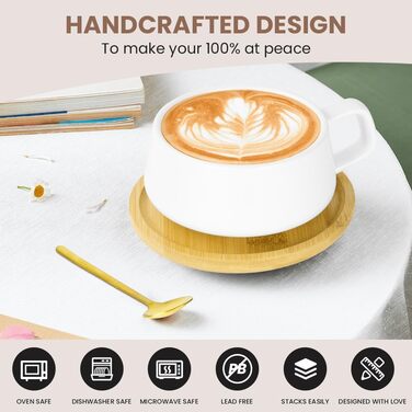 Набір кавових чашок капучіно з блюдцем, 4 шт. (320 мл) з кераміки, чорний колір