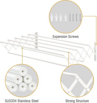 Настінна сушилка для білизни YOUDENOVA з 7 стійок, розкладна, для ванної кімнати/пральні, металева, (42-80) x 59 x 19 см