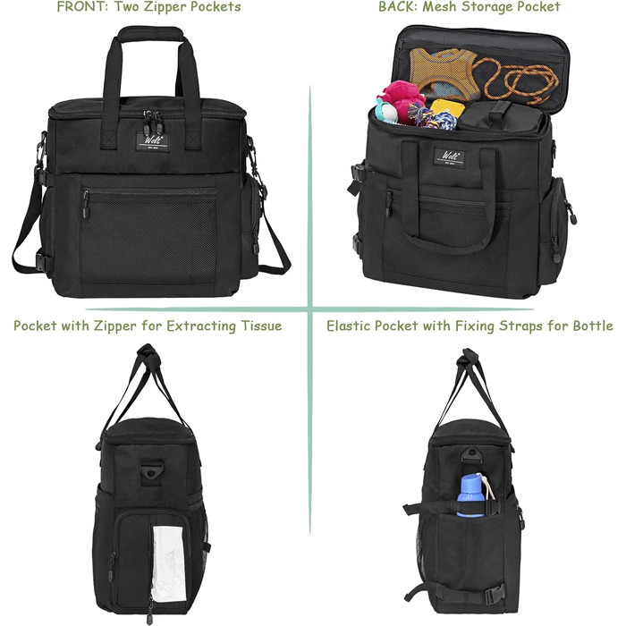 Сумка для собак Wolt: переносна сумка для подорожей з набором мисок та контейнерами (чорна)