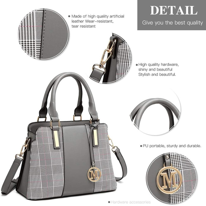 Сумка жіноча Miss Lulu середнього розміру з PU шкіри: сумка-шопер, сумка на плече для роботи, подорожей, бізнесу, сіра