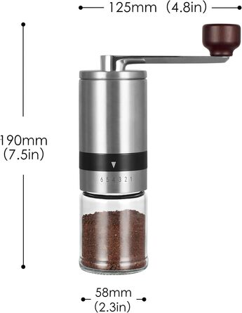 Кавомолка ручна Vzaahu з регулюванням ступеня помолу, керамічний жорно, для дому, офісу, подорожей, срібна