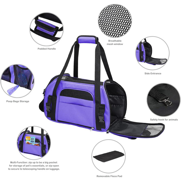 Переносна переноска для тварин Jespet, м'які стінки, для подорожей, котів та цуценят, 17' x 9' x 11.5', блакитний/фіолетовий