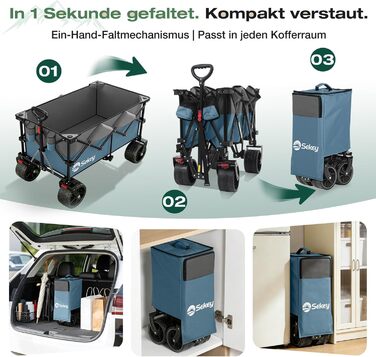 Універсальний складаний візок Sekey XXL Plus 200L/200кг з гальмами та широкими колесами для бездоріжжя (Синьо-сірий, 10 см колеса)