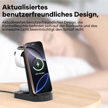 Бездротова зарядка 3-в-1 з адаптером 18W, сумісна з iPhone 16/15/14/13/12 Pro/Pro Max, Apple Watch, AirPods Pro (Чорний)