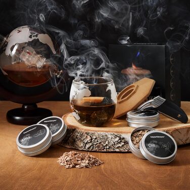 Набір для копчення віскі Toys4Boys - Преміум набір для копчення з дерев'яною кришкою, 4 арома-спіралі та запальничкою. Ідеальний подарунок для чоловіків. Набір для інфузії віскі без бутану, 4 арома-спіралі