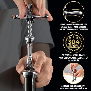Stainless Steel Corkscrew Opens Wine Without Cork Crumbs | Heavy-Duty Wine Opener with Gift Packaging | Manual Wine Corkscrew for Home, Bars & Restaurants | Wine Bottle Opener