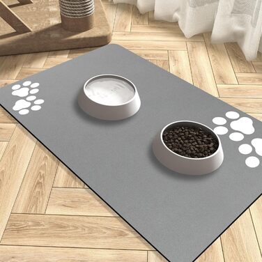Килимок для тварин, супер вбираючий, для собак та котів, з неслизьким гумовим дном, швидковисихаючий, пральний, 40 x 60 см, 2 пари слідів лап, колір: світло-сірий