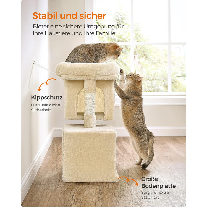 Feandrea Cat Tree Small, 67 cm Cat Tree, Kitten House for Kittens up to 3 kg, Large Platform, Sisal Posts, PCT611W01 (Beige)